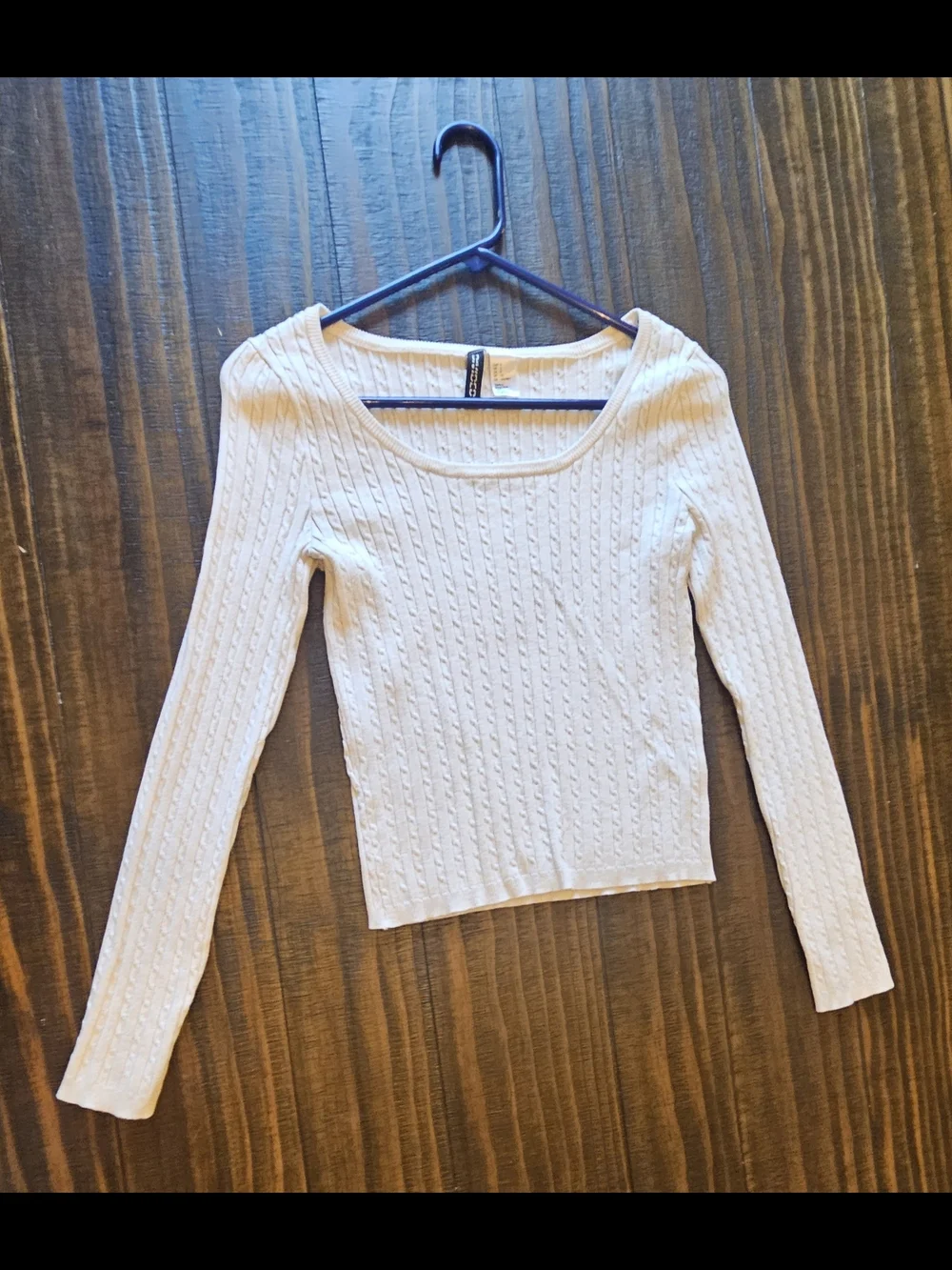 H&M White Ribbed Scoop-Neck Long Sleeve Top